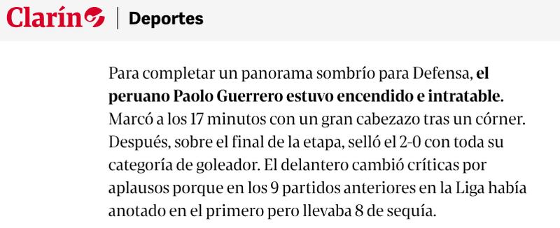 El Clarín sobre Paolo Guerrero