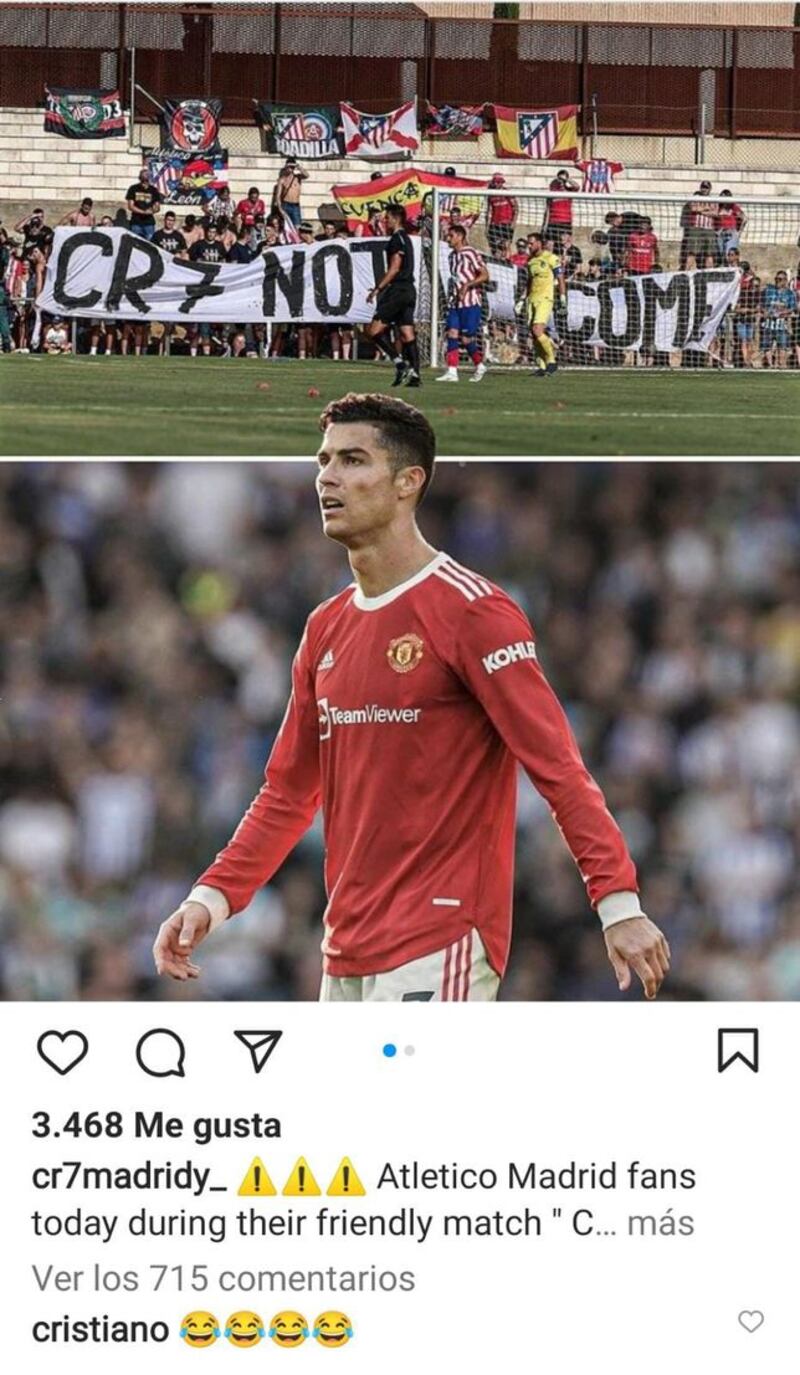 Reacción de Cristiano Ronaldo en Instagram