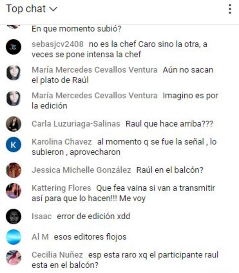 Comentarios de usuarios en transmisión de YouTube