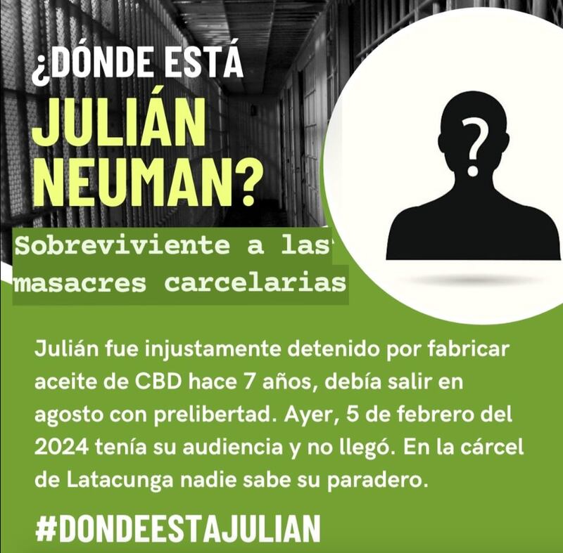 Caso Julián Neumann: madre de reo denuncia supuesta desaparición en la cárcel de Latacunga.