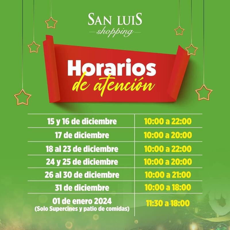 Horarios de atención en San Luis Shopping