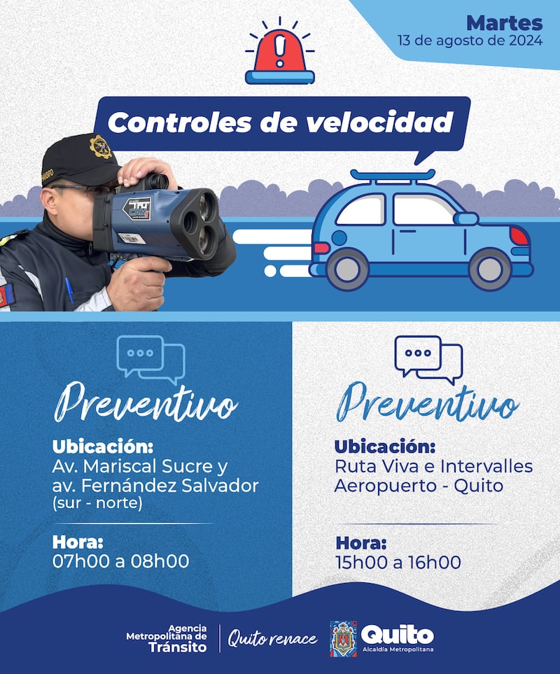 Controles de velocidad en Quito 13 de agosto