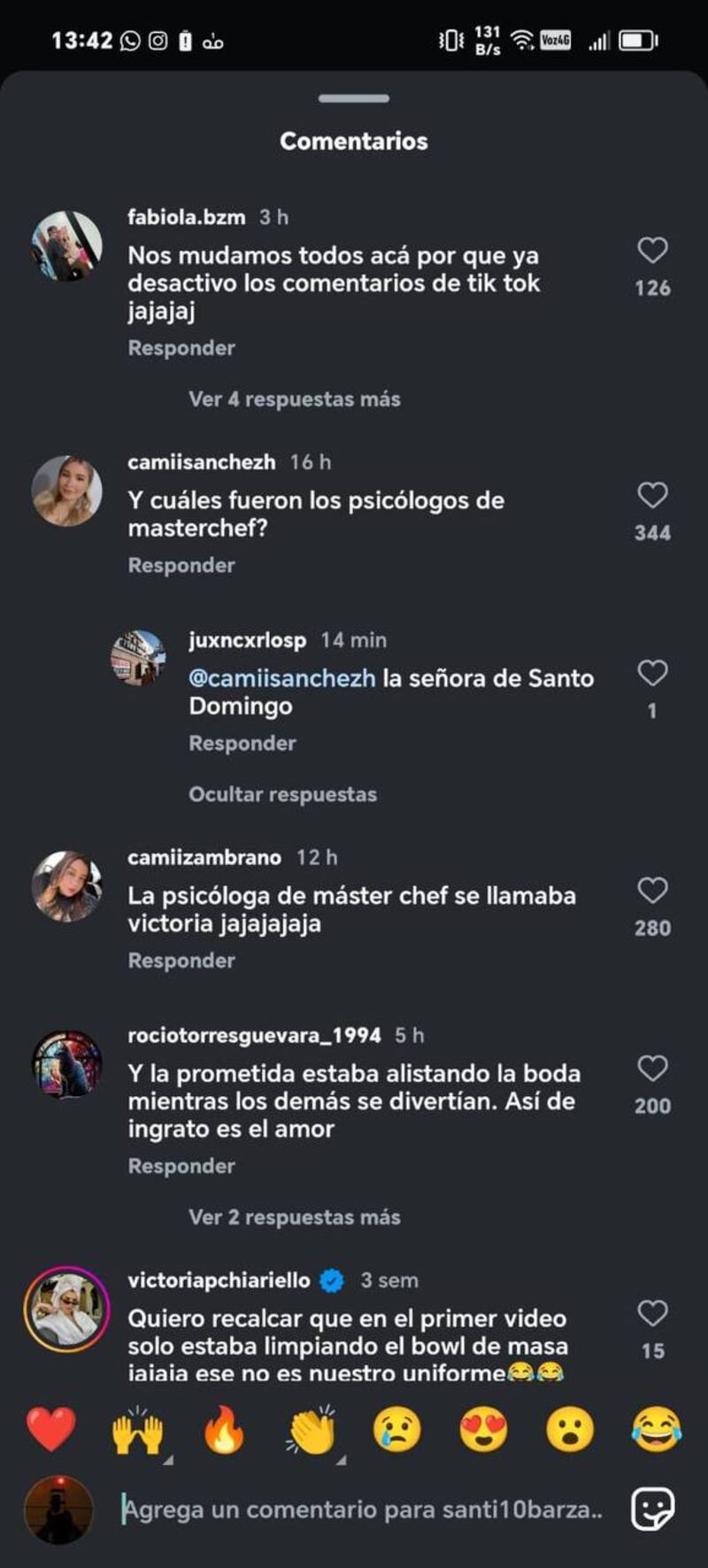 Captura de pantalla comentarios sobre publicación de Domenica Sánchez