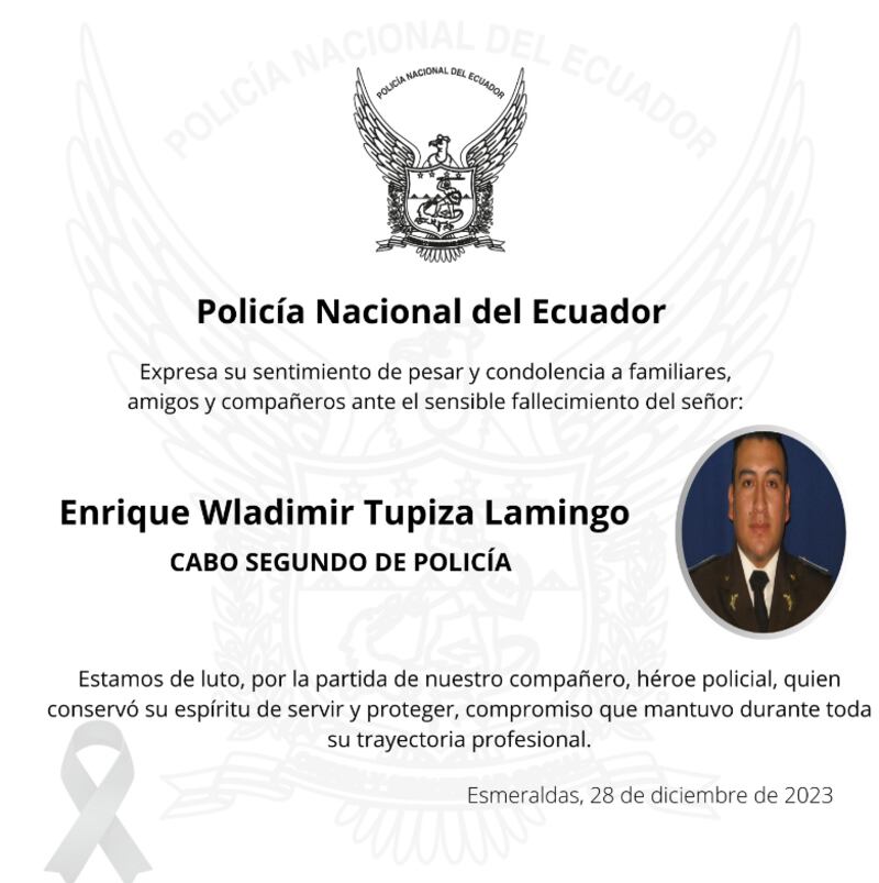 Condolencias publicadas por la Policía Nacional.