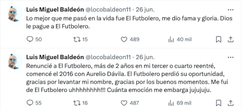 El Loco Baldeón renuncia a El Futbolero