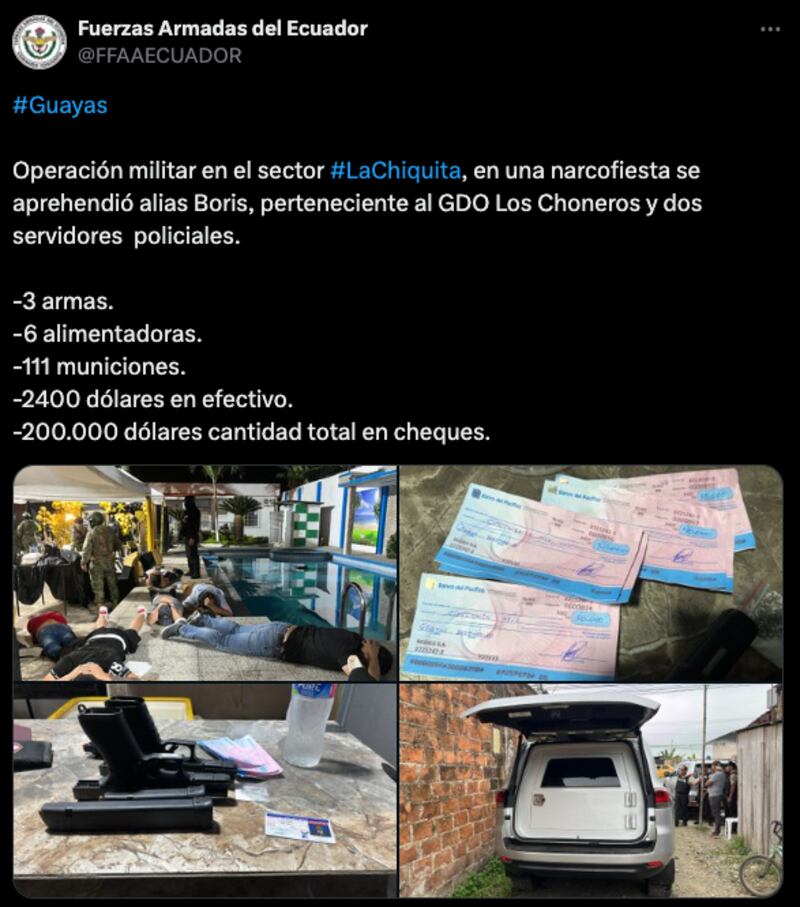 Dos policías en servicio activo fueron aprehendidos en narcofiesta donde capturaron a alias ‘Boris’ de Los Choneros.