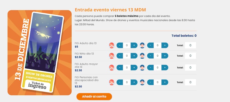 Costo de las entradas para el festival del Globo en la Mitad del Mundo