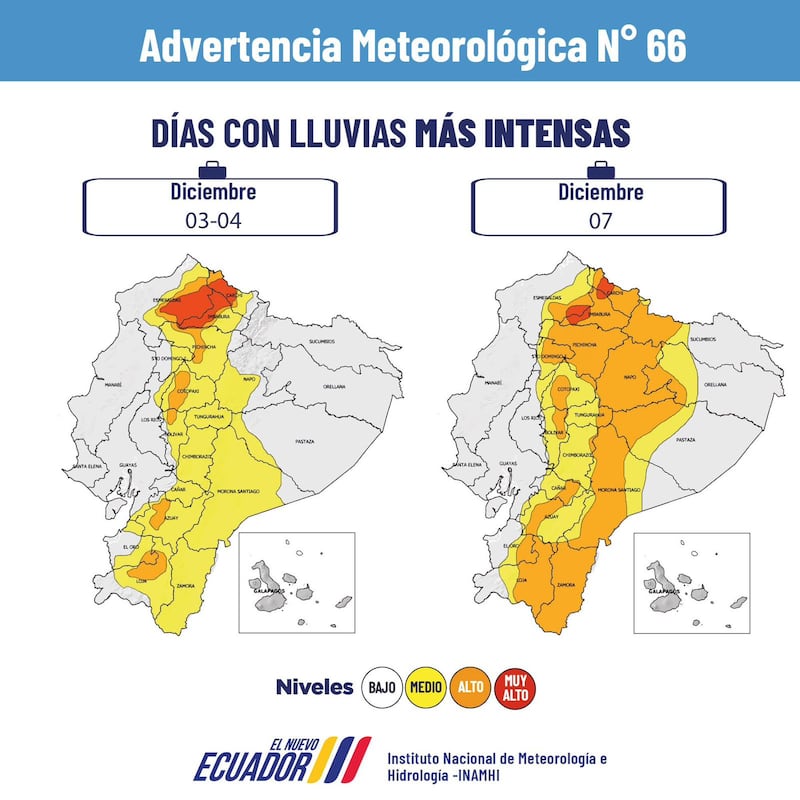 Inamhi pronostica lluvias y tormentas en Ecuador