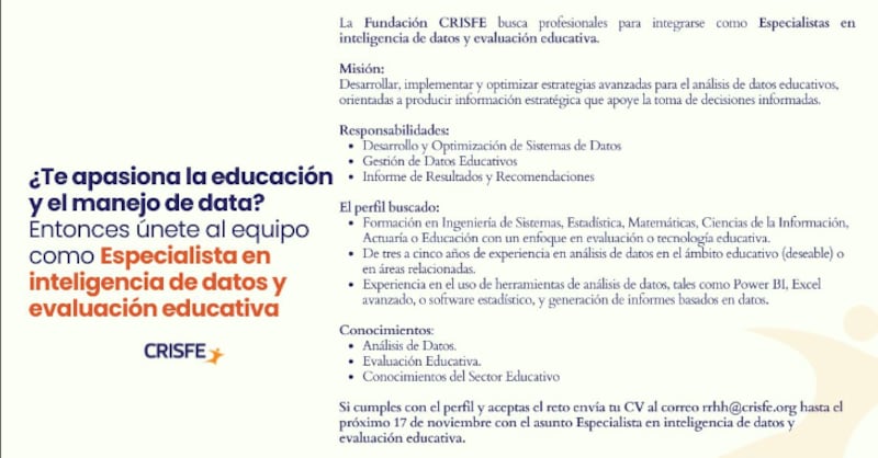 Trabajo en la fundación Crisfe en Quito para Quito como Especialista en Inteligencia de Datos