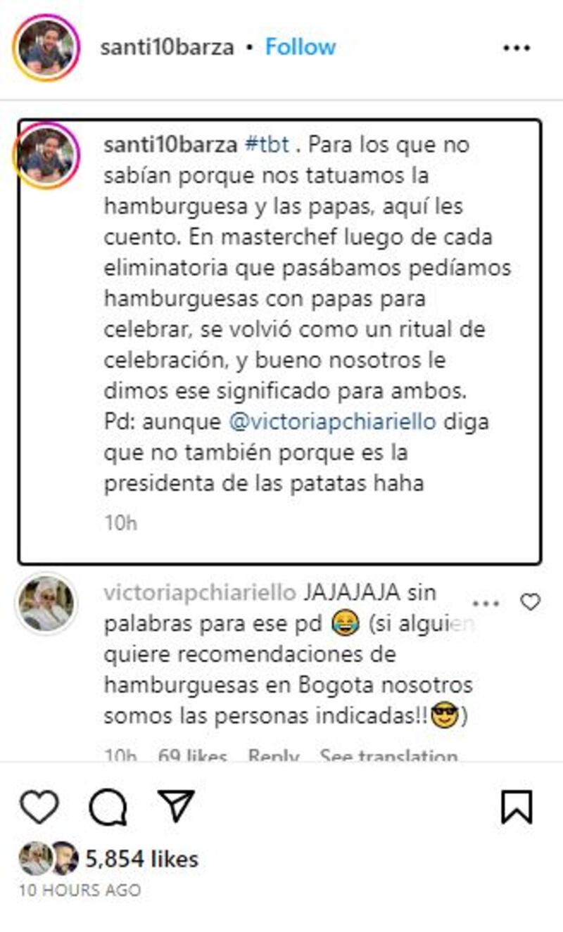 Comentarios de Santiago y Victoria en Instagram