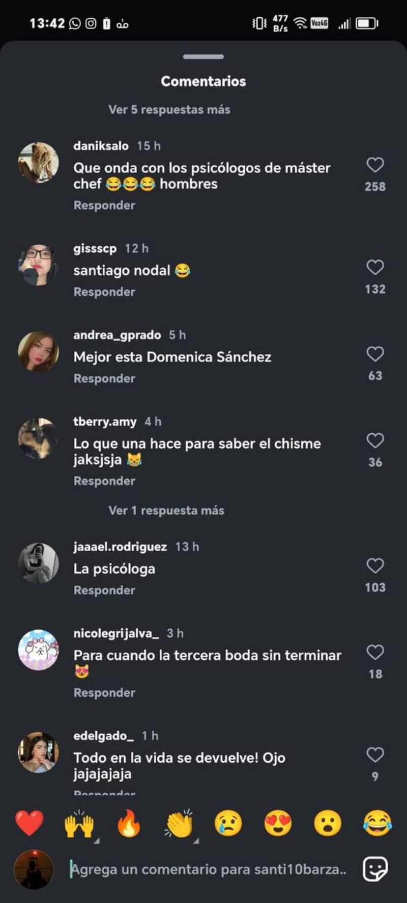 Captura de pantalla comentarios sobre publicación de Domenica Sánchez