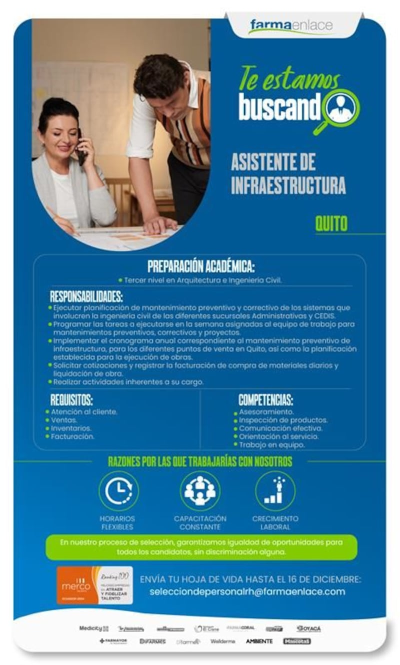 Vacantes en Farmaenlace, en Quito