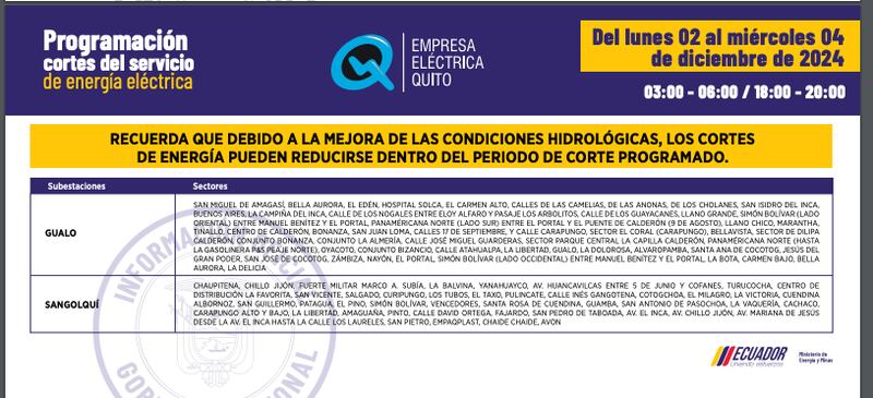 Los barrios de Quito que no tendrán luz en las noches durante las fiestas