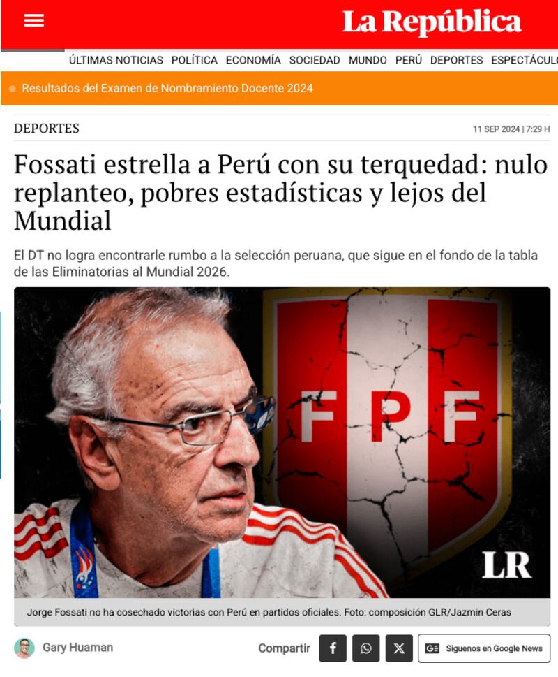 Reacción de la prensa peruana contra Jorge Fossati