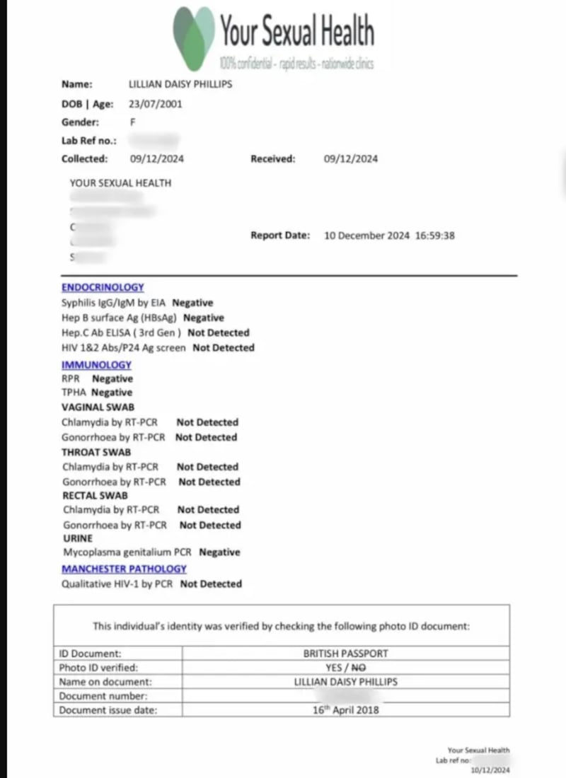 Resultados de la prueba de ETS de Lily Phillips.