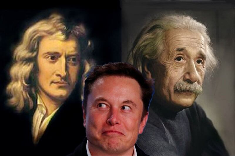 Newton, Musk y Einstein. Composición Alberto Sandoval