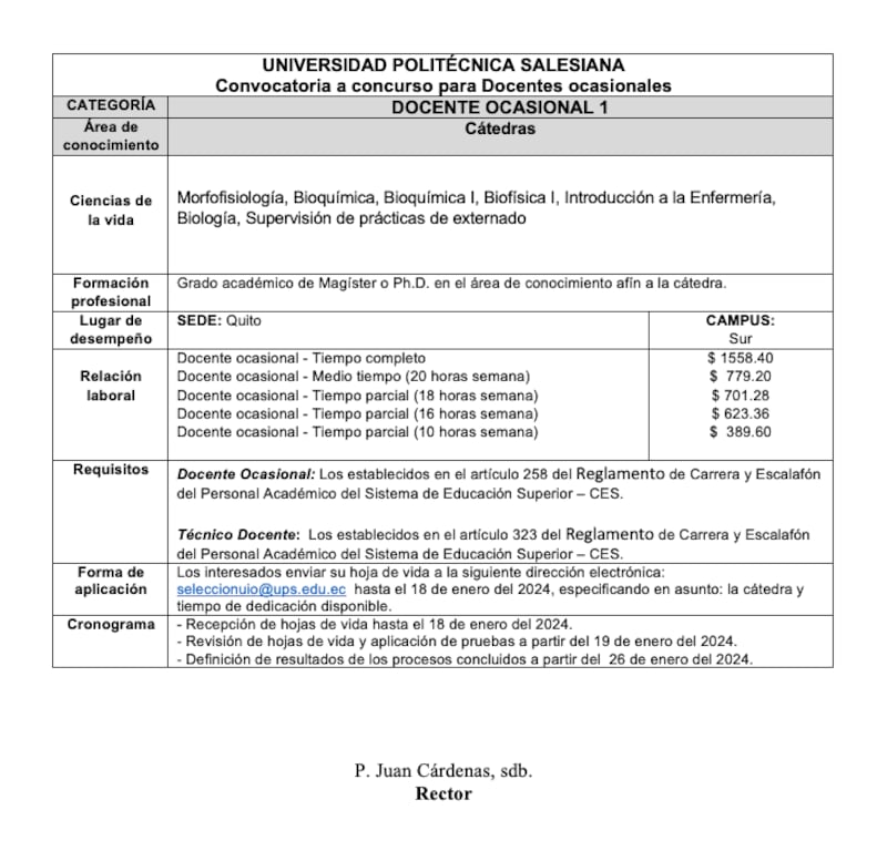 Convocatoria a concurso para Docentes Ocasionales