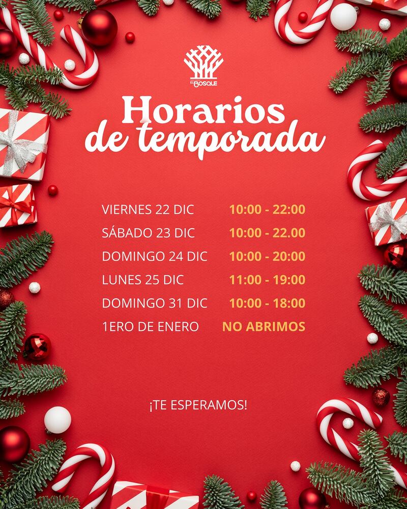 Horarios Año Nuevo centro comercial El Bosque