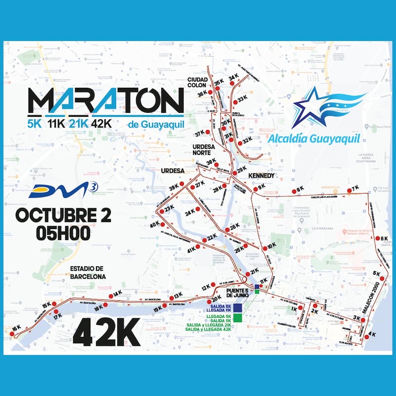 Este será el recorrido de la Maratón del Guayaquil el próximo 2 de octubre.