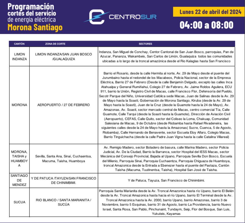 Cortes de luz en Cuenca 22 de abril