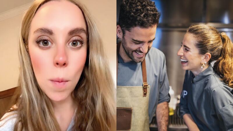 Domenica Sánchez, a la izquierda, exprometida de Santiago Barzallo y ahora casi esposo de Victoria Patiño (ambos exparticipantes de MasterChef Ecuador)