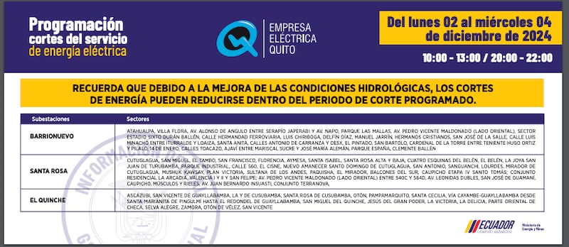 Los barrios de Quito que no tendrán luz en las noches durante las fiestas