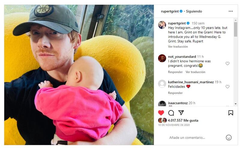 Rupert Grint junto a su hija, Wednesday