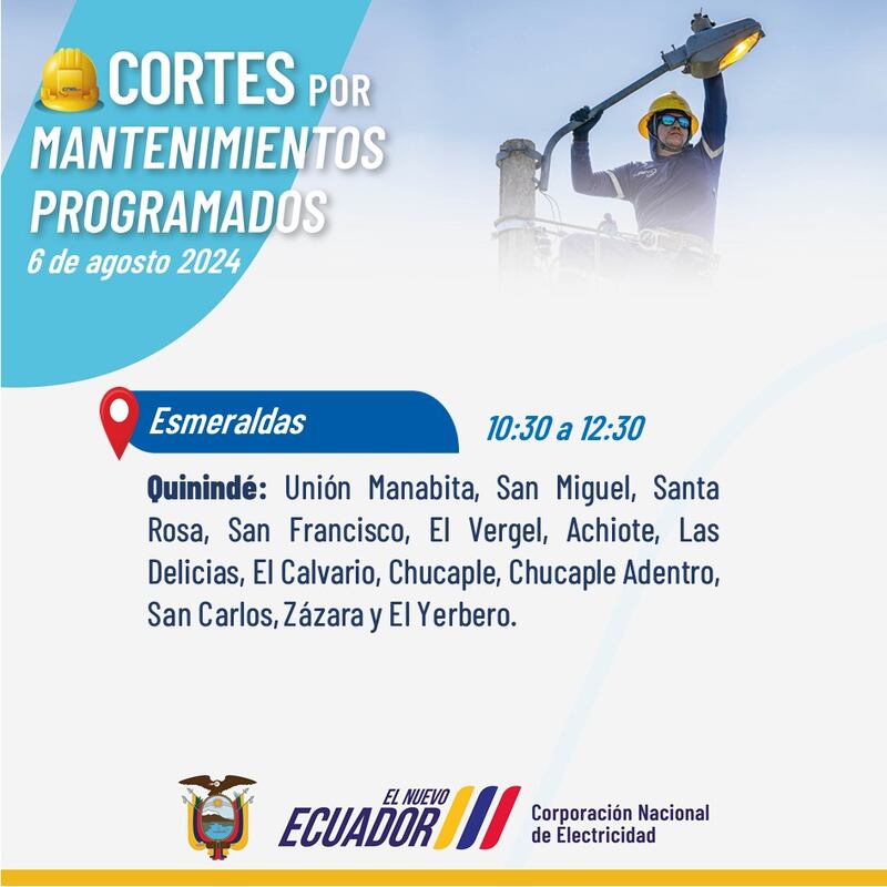 Cortes de luz en siete provincias para este 6 de agosto