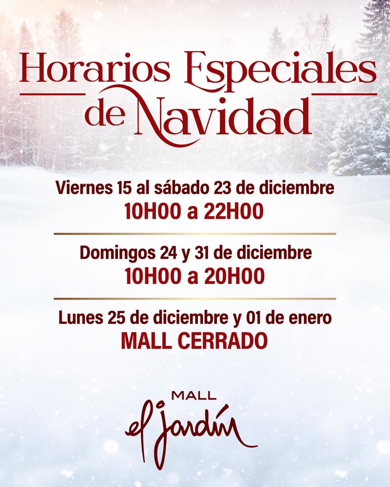 Horarios de atención Fin de Año Mall el Jardín