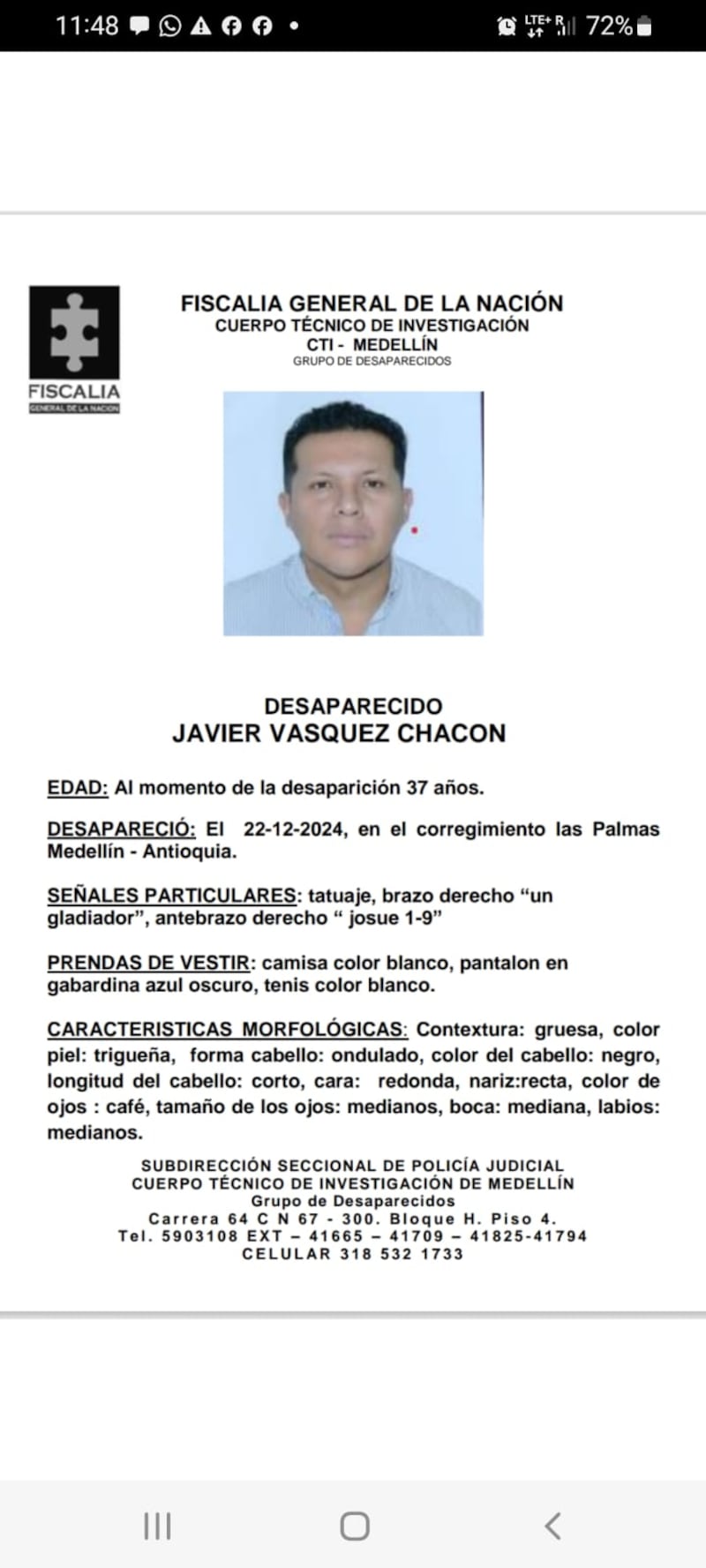 Javier Vásquez, ecuatoriano desparecido en Colombia