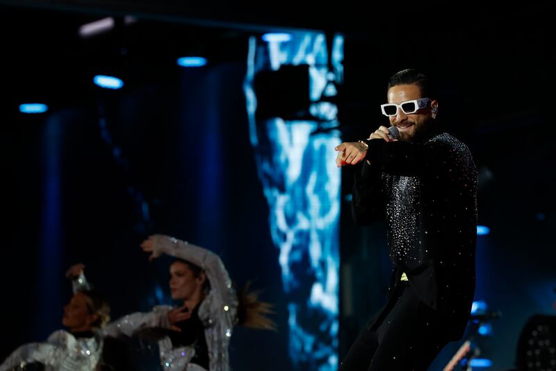 Maluma durante su actuación este sábado en la inauguración del 'FIFA Fan Festival' de Doha