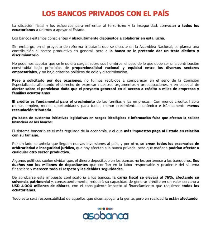 Bancos privados con el país