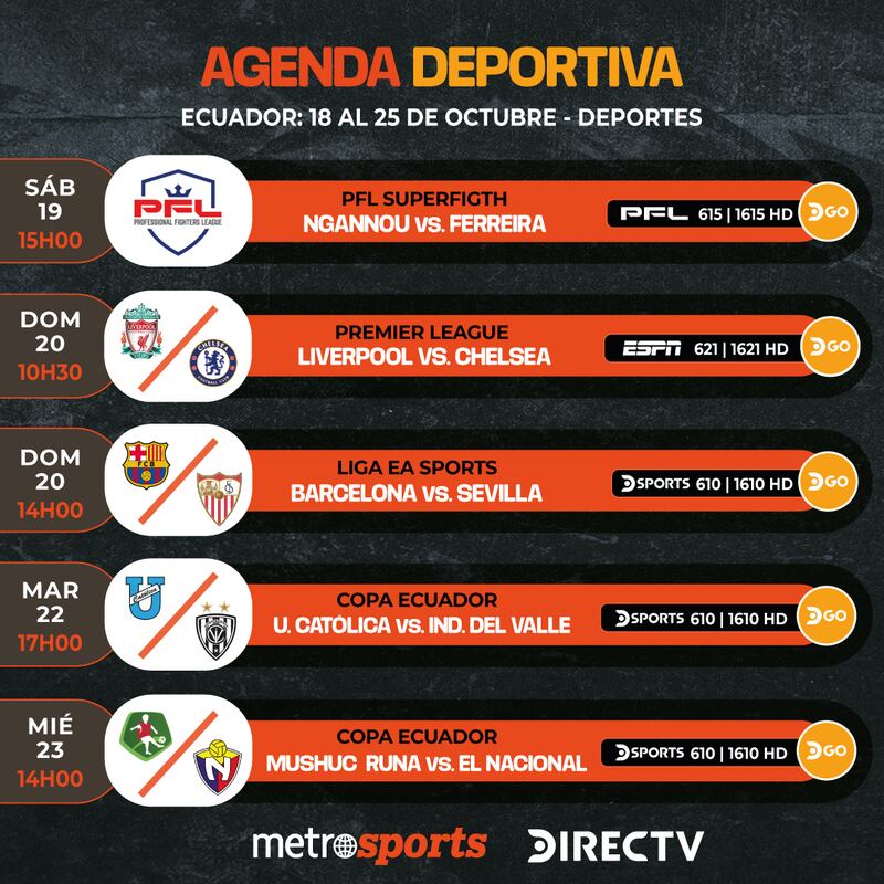 AGENDA DEPORTIVA DEL 18 AL 25 DE OCTUBRE