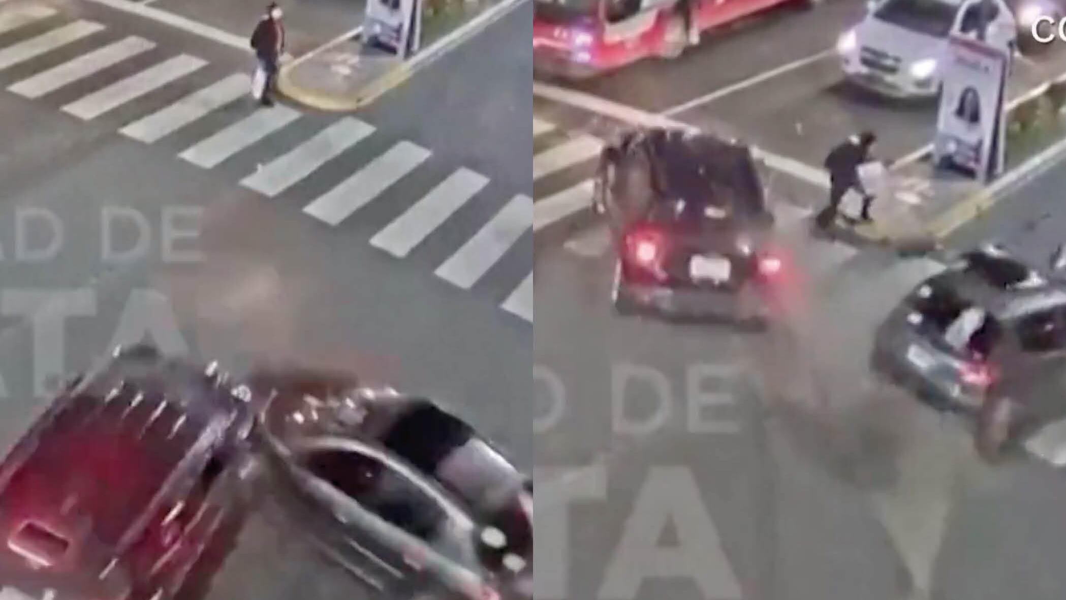 Video muestra a mujer que se salva de “milagro” de ser atropellada por dos carros