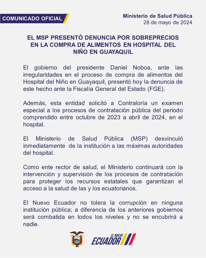 Sobreprecios en la compra de alimentos en el Hospital del Niño de Guayaquil