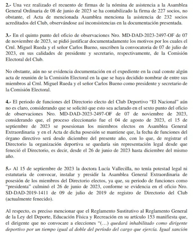 Comunicado Ministerio del Deporte, caso El Nacional