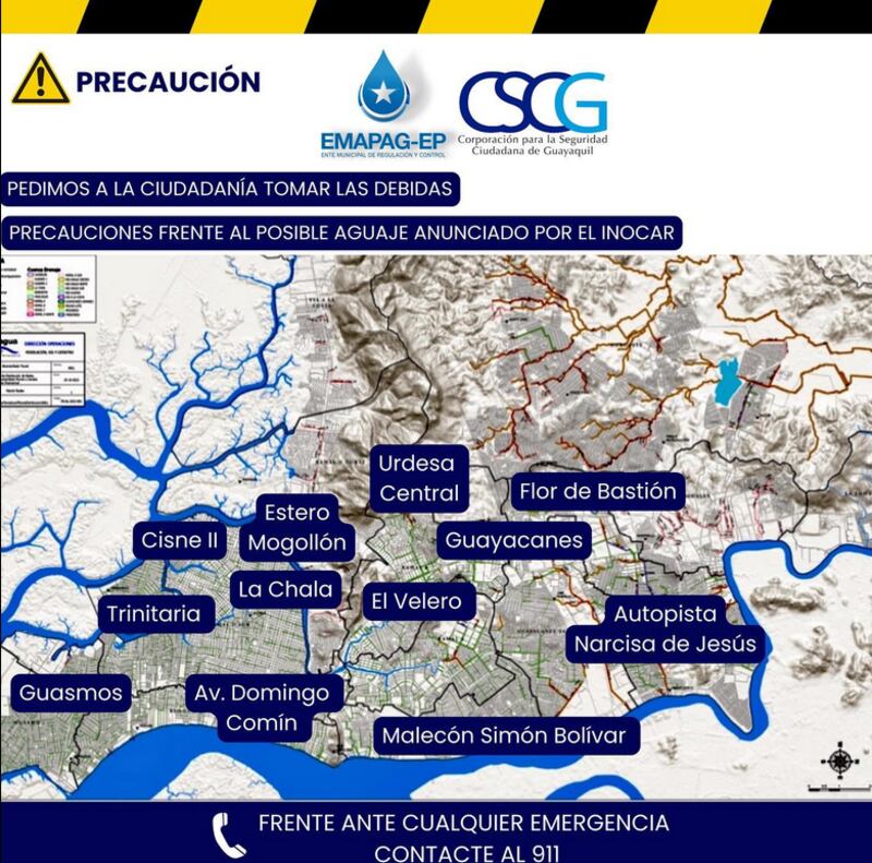 Sectores anegados por el aguaje en Guayaquil.