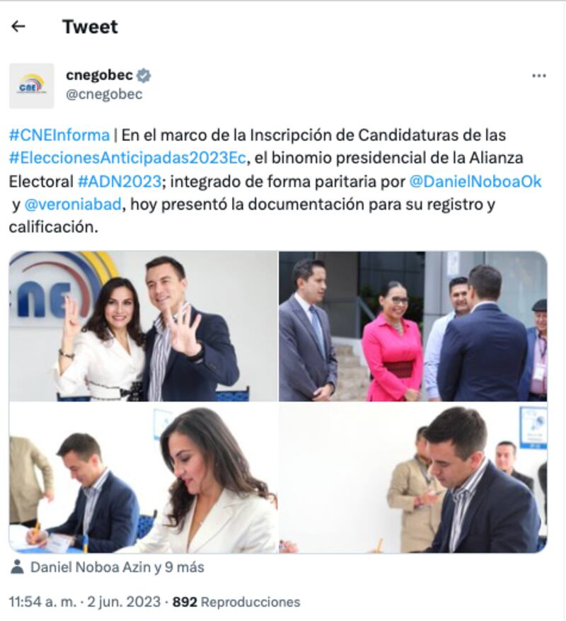 Daniel Noboa y Verónica Abad, candidatos para las elecciones anticipadas 2023