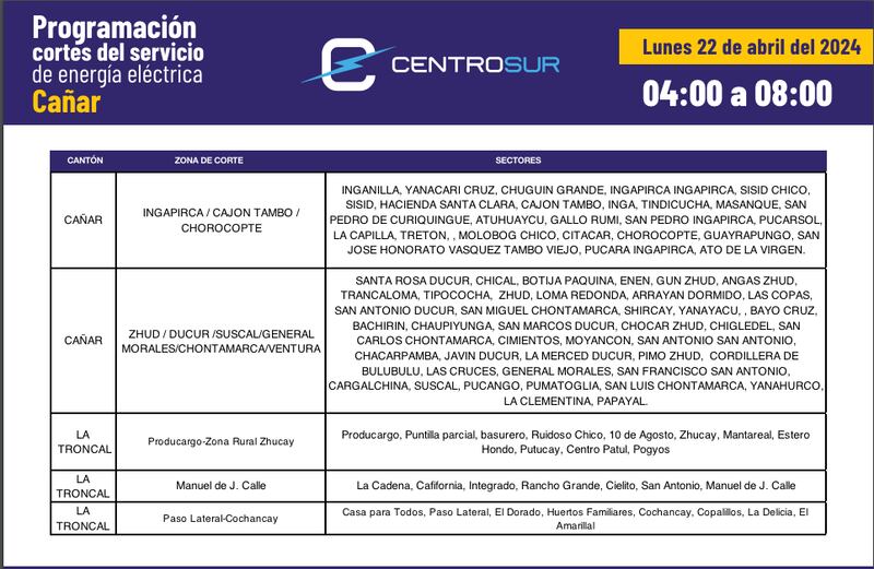 Cortes de luz en Cuenca 22 de abril