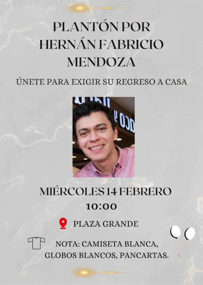 Caso Hernán Mendoza: familiares realizarán un plantón este miércoles para “exigir su regreso a casa”.