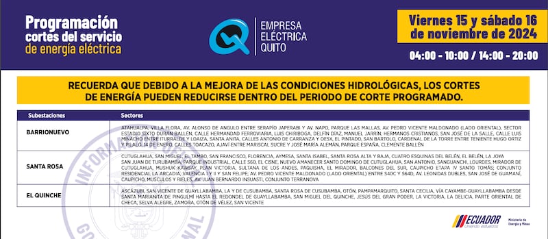 CORTES DE LUZ VIERNES 15 Y SÁBADO 16 DE NOVIEMBRE