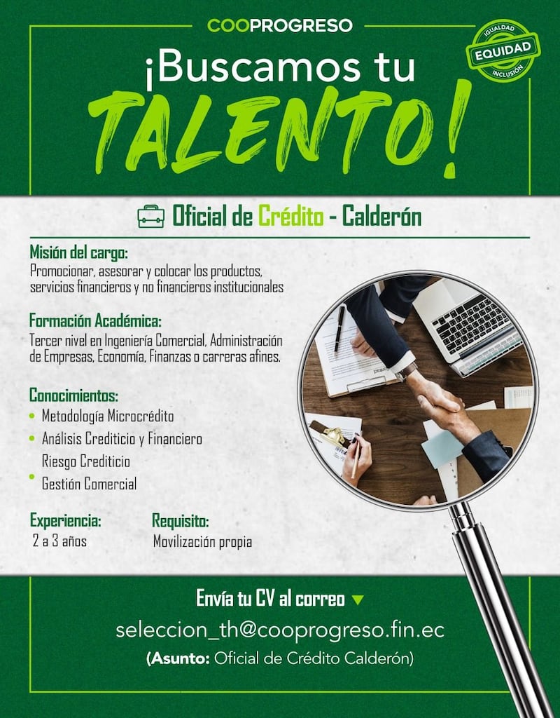 Vacante laboral en Quito en la Cooprogreso