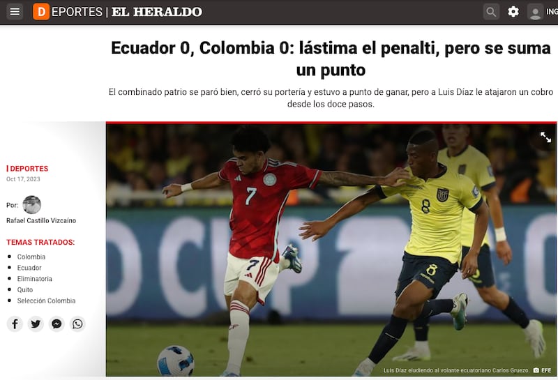 Titular de El Heraldo: Ecuador vs Colombia