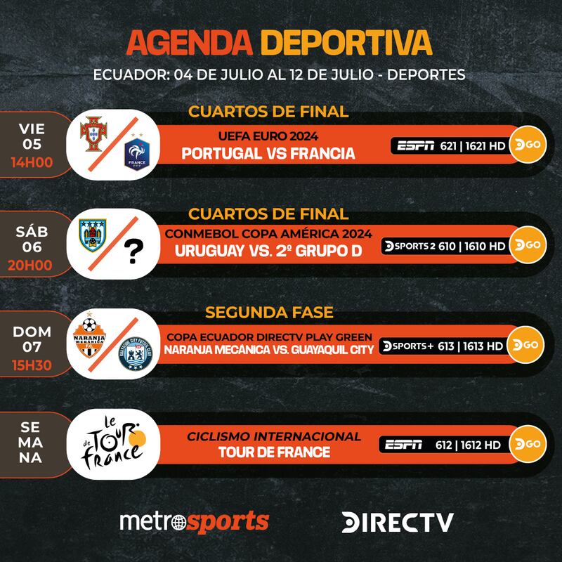 Agenda DIRECTV del 4 al 12 de julio.