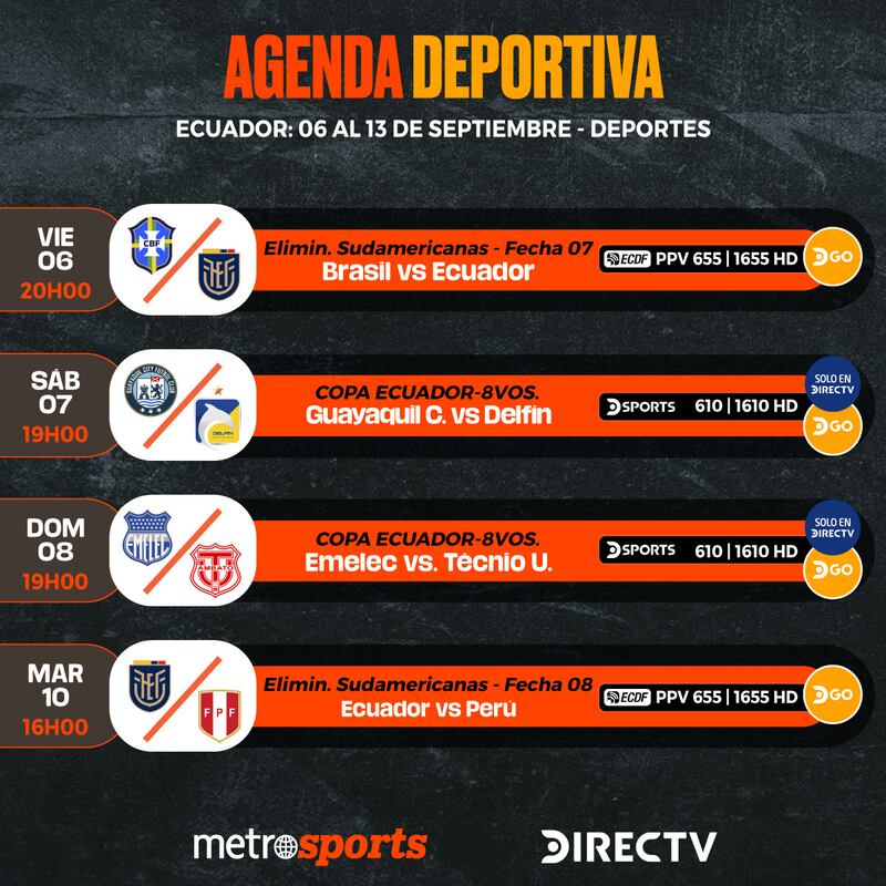 Agenda deportiva DIRECTV del 6 al 13 de septiembre 2024