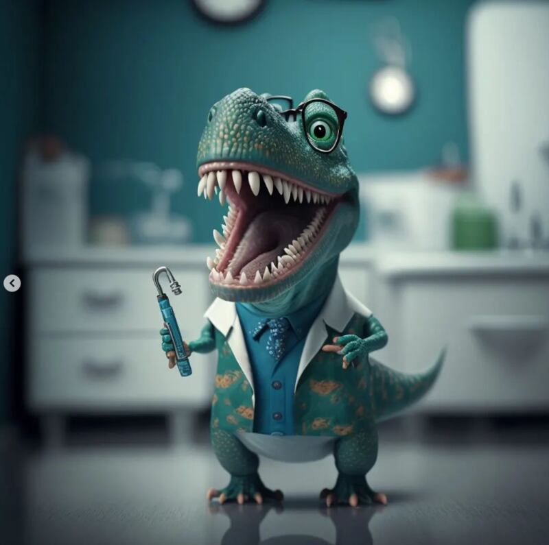 La profesión de dentista en versión dinosaurio