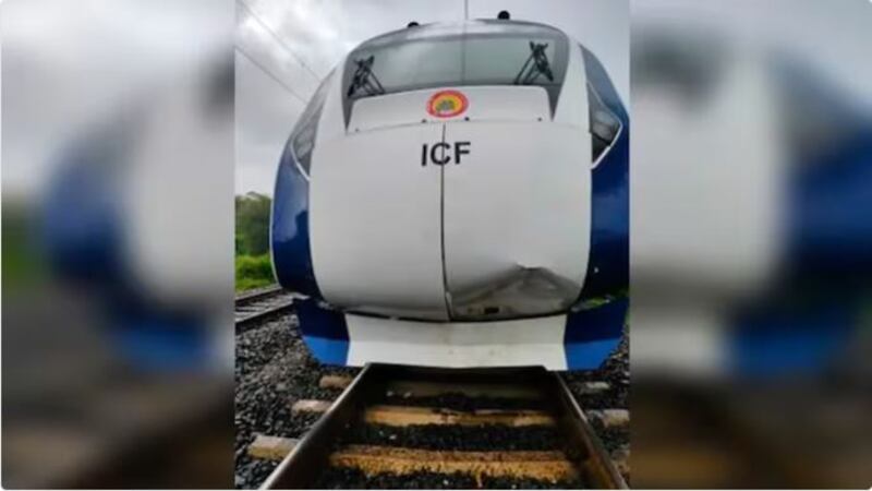 Imagen del tren que se arrolló a la vaca en India