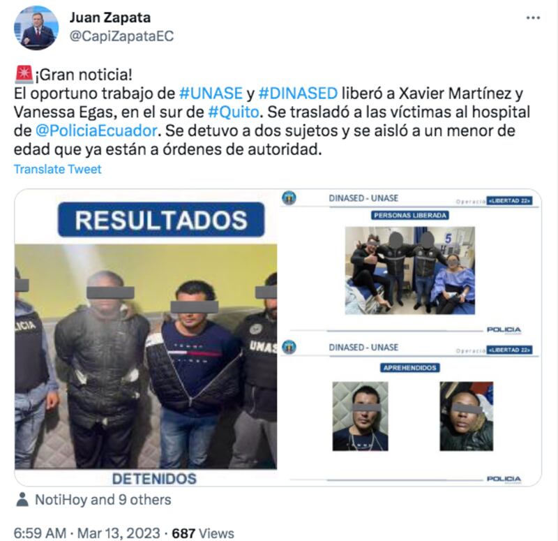 Captura de pantalla del Twitter de Juan Zapata