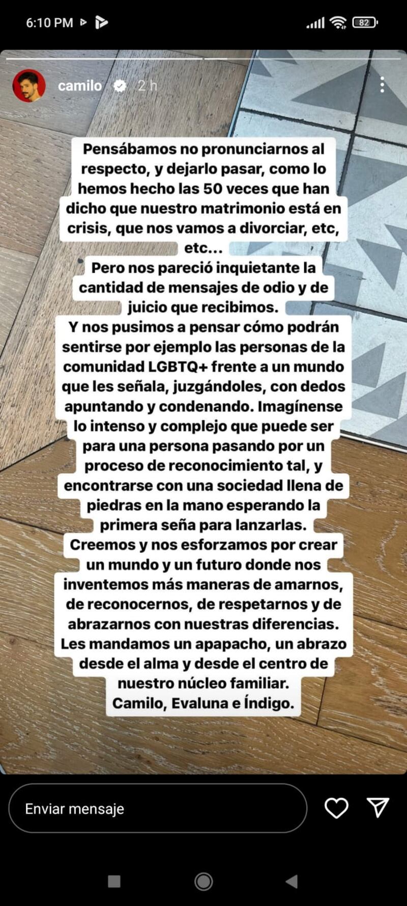 Captura de Instagram de historias de Camilo