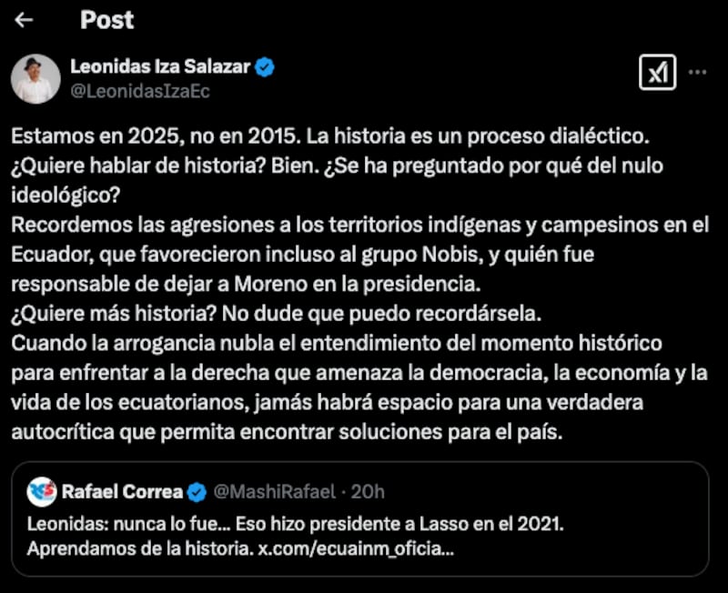 Rafael Correa y Leonidas Iza en redes sociales: ¿Se desatan tensiones?